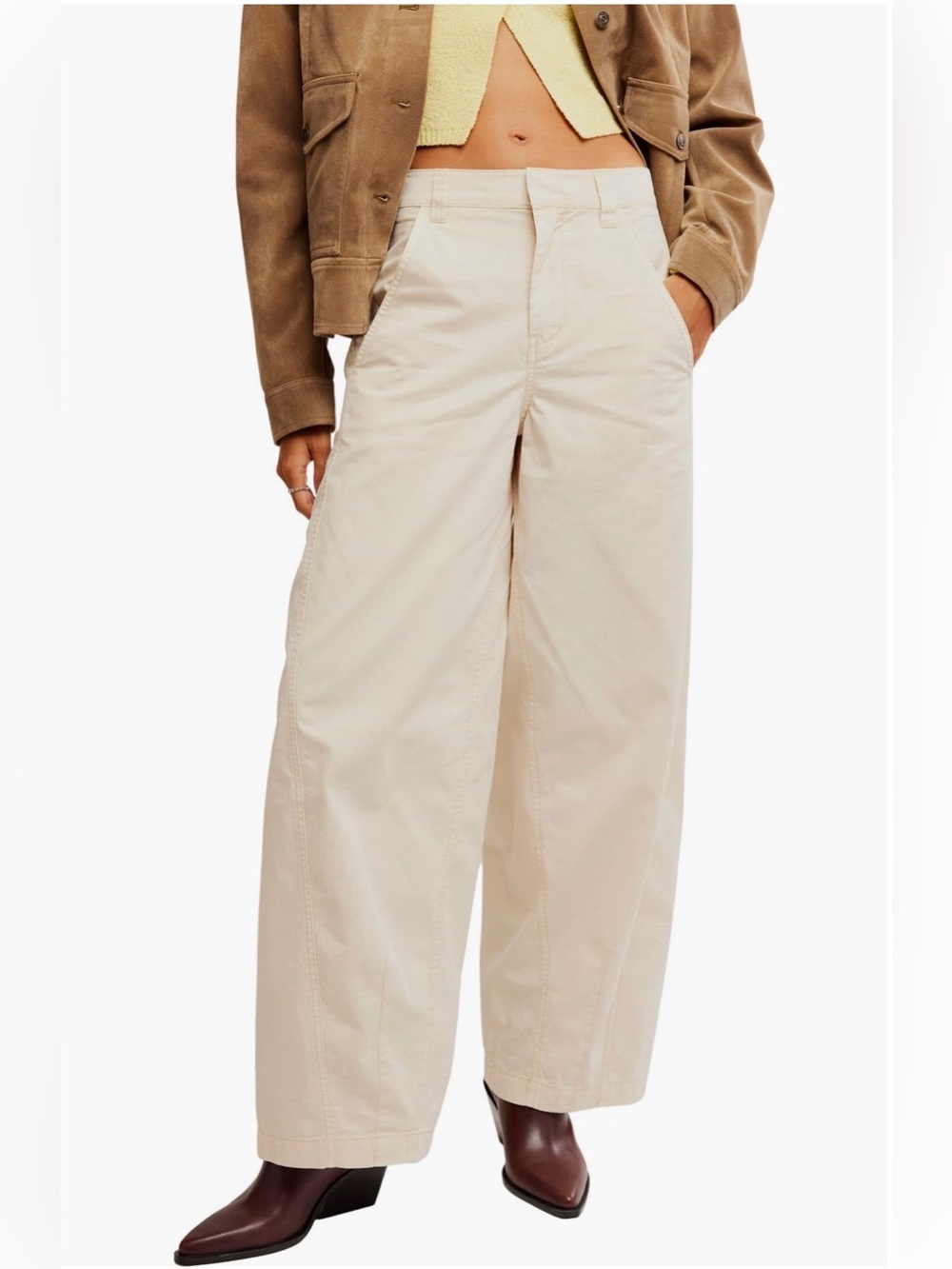Free People Rylee Wide Leg Chinos French Oak 💯 Cotton NWT